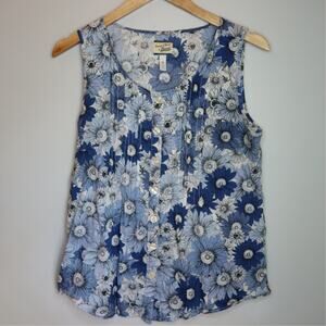 GH Bass & Co Blue Floral Print Button Front Sleeveless Blouse M